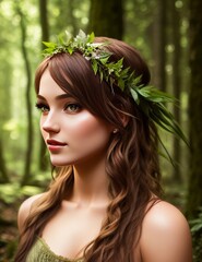 Fototapeta premium Forest portrait of fairy nymph woman