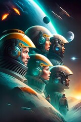 astronauts in the deep space poster