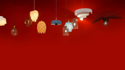 Different lamps 3d render, 3d illustration