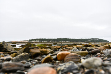The Ilet Canuel and rocks on the shore in Rimouski, Quebec, Canada