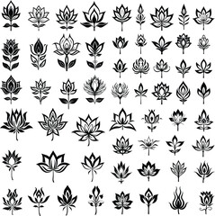 lotus flower design floral vector silhouette illustration nature symbol plant element blossom tattoo decoration abstract decorative icon graphic ornament spa art set