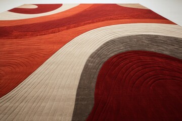 Alfombra tufting roja y blanca, close-up alfombra aesthetic moderna y psicodélica