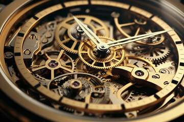 Fototapeta na wymiar Precision in Time: Mechanism of a Golden Timepiece