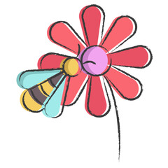 Fototapeta na wymiar Vector hand drawn Flower and Bee illustration