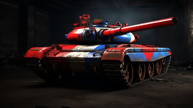 ultrarealistic t 54 tank in the colours of the Russian flag, war between russia und ukraine