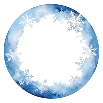 Blue watercolor snowflake frame isolated