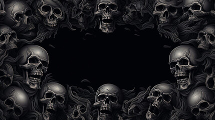 Skulls and smoke on a black background. Halloween banner. selective focus. 