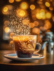 Obraz premium Magical Latte Art, Cappuccino Coffee Foam, Drink Design, Beautiful Latte Art, Abstract Generative AI Illustration