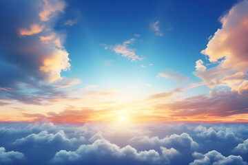 Abstract beautiful sunset blue sky background with sunny cloud.Generative AI