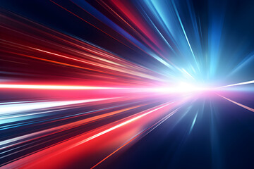 Futuristic speed motion with blue and red rays of light abstract background. Generative AI.