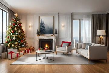 living room with fireplace generated by AI technology 