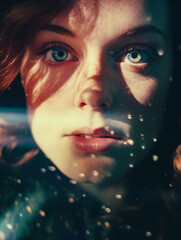 Enchanting Portrait of a Beautiful Red-haired Woman with Captivating Light Eyes - Generative AI Photo