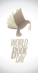 World book day card design with a book flying like a dove bird