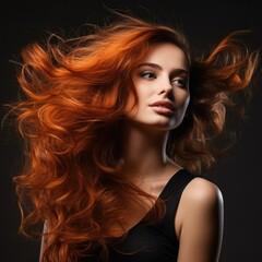 Naklejka premium Close-up portrait of fictional woman hairstyle. Beautiful hair illustration for hairsalon. Isolated on plain background. Generative AI.
