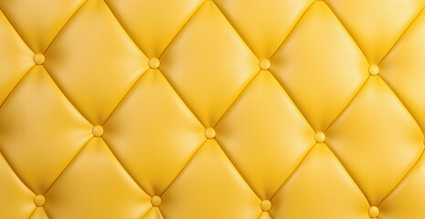 Yellow leather upholstery. Close-up texture of genuine leather with Beige rhombic stitching. Luxury background. Beige leather texture with buttons for pattern and background. digital ai