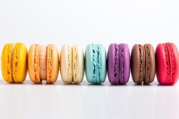 Colorful macarons dessert on white background
