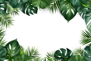 Tropical plants frame on white background Generative AI