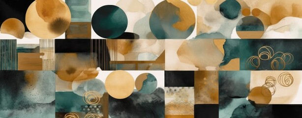 Abstract brown art with blue and gold, beige background, beautiful smudges and stains made with alcohol ink and golden paint. AI Generative - obrazy, fototapety, plakaty