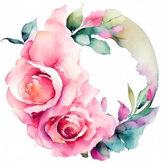 The border is a weddinggreeting illustration of pink roses and green leaves Generative AI