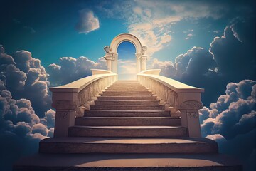 Heaven Stairs, Road to Light, Paradise Sky, Afterlife Way Drawing Imitation, Abstract Generative Ai Illustration