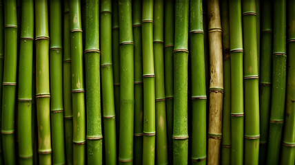 Green bamboo texture. Oriental grass fence. Bamboo green and brown decoration elements in realistic style.