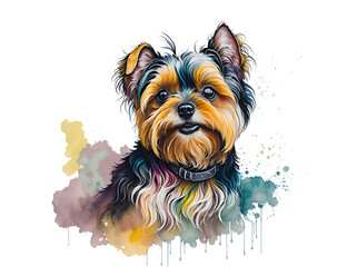 Watercolor Painting of a Beautiful Yorkshire Terrier Dog on Transparent Background - Generative AI