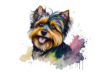 Watercolor Art: Beautiful Yorkshire Terrier Dog on Transparent Background - Generative AI