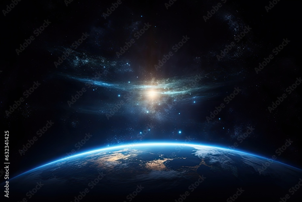 Wall mural blue planet earth with continents and an open ocean against a backdrop of stars. generative ai