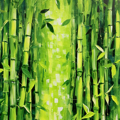 Fototapeta na wymiar Illustration of green bamboo background inside the forest. Tropical forest tree Asian jungle. Green natural background.