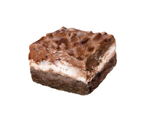 Watercolor illustration of Peanut butter brownie bars dessert isolated on white background.