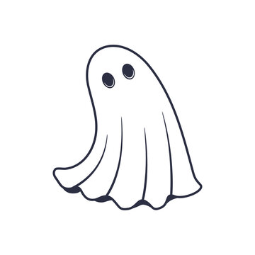 Doodle Ghost logo, icon. Ghost isolated on white background. Vector illustration	