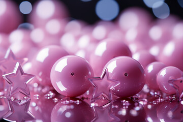 Abstract shiny background with pink color stars, trendy color, style of Barbie pink. AI generative