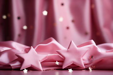 Abstract shiny background with pink color stars, trendy color, style of Barbie pink. AI generative