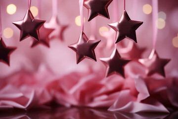 Abstract shiny background with pink color stars, trendy color, style of Barbie pink. AI generative