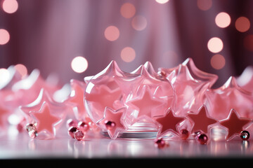 Abstract shiny background with pink color stars, trendy color, style of Barbie pink. AI generative