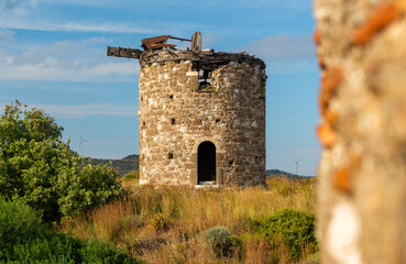 Ruins of old windmills Datca peninsula, Mugla, Turkey