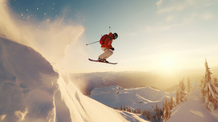 Extreme skier jumping - obrazy, fototapety, plakaty