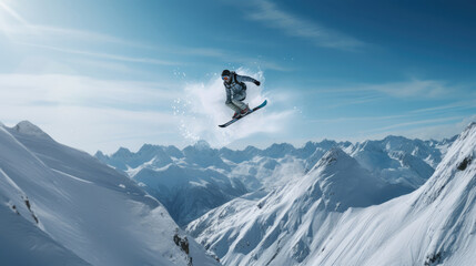 Extreme skier jumping - obrazy, fototapety, plakaty