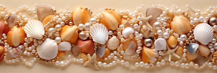 Fototapeta na wymiar A row of seashells and pearls on a wall. Digital image.