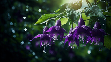 Belladonna Elegance: Intriguing Spring Garden Presence. Elegantly portrayed Belladonna. the deadly nightshade. adding an air of intrigue and allure to a photorealistic spring garden. Generative ai - obrazy, fototapety, plakaty