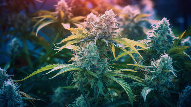 Jack Herer's Spring Majesty. The majestic beauty of Jack Herer cannabis strain in a spring garden. capturing its essence in vibrant detail. Generative ai