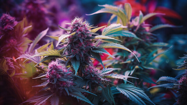 Jack Herer's Spring Blossoms. The vibrant blossoms of Jack Herer cannabis strain gracing a spring garden. creating a scene of natural beauty. Generative ai
