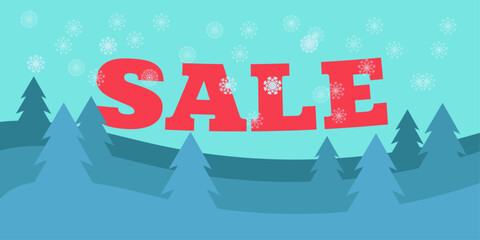 Winter Holidays sale template. Winter sale social media post frame with Christmas tree shape, snowflakes. Suitable for mobile apps, banner design and web internet ads. Vector illustration.