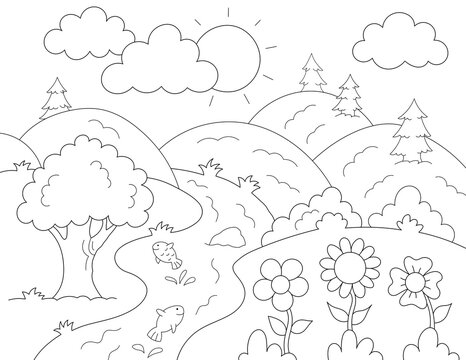 nature coloring page for kids. you can print it on 8.5x11 inch paper