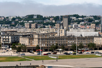Le Havre, Northern France.  12 June 2023.  Overview of Southampton Quay and the  Nelson Mandela...