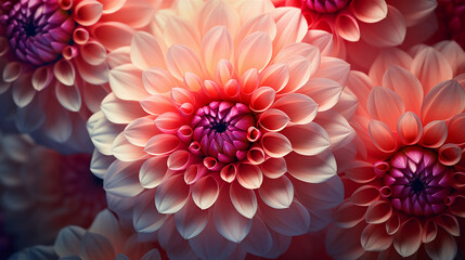 Dahlia's Spring Radiance. Radiant blooms of Dahlia flowers illuminating a spring garden. creating a scene of vibrant energy and life. Generative ai