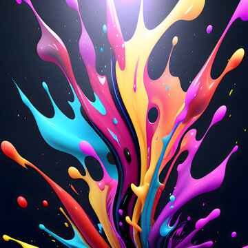 Paint splatter background. Color mix in fluid shapes and droplets