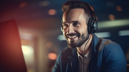 Photo of a happy man enjoying his music with headphones on - IT Professional Support