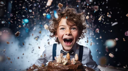 Foto op Canvas Boy celebrating his birthday with cake © Igor
