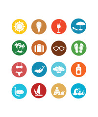 Set Of 16 Colorful Silhouettes Of Beach Vectors And Summer Icons